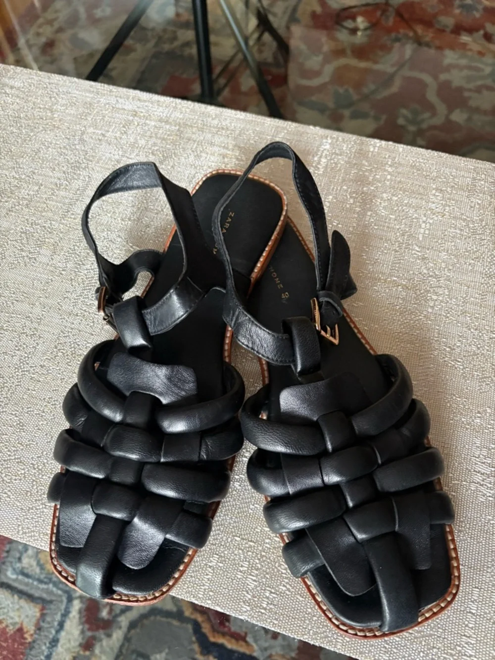 Zara home Black Braided caged Leather Sandals - Picture 4 of 10
